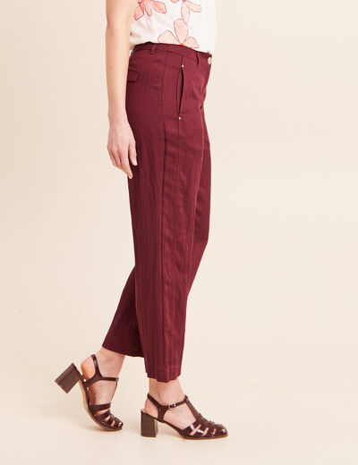 Pantalon large 7/8&egrave;me ceintur&eacute; prune femme