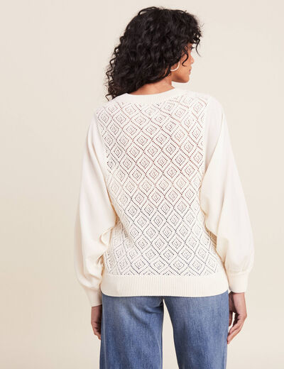 Pull manches longues ajouré ecru femme
