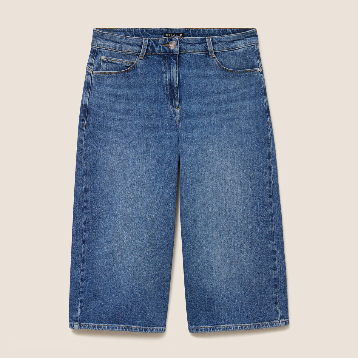 Jean bermuda taille haute denim denim stone femme