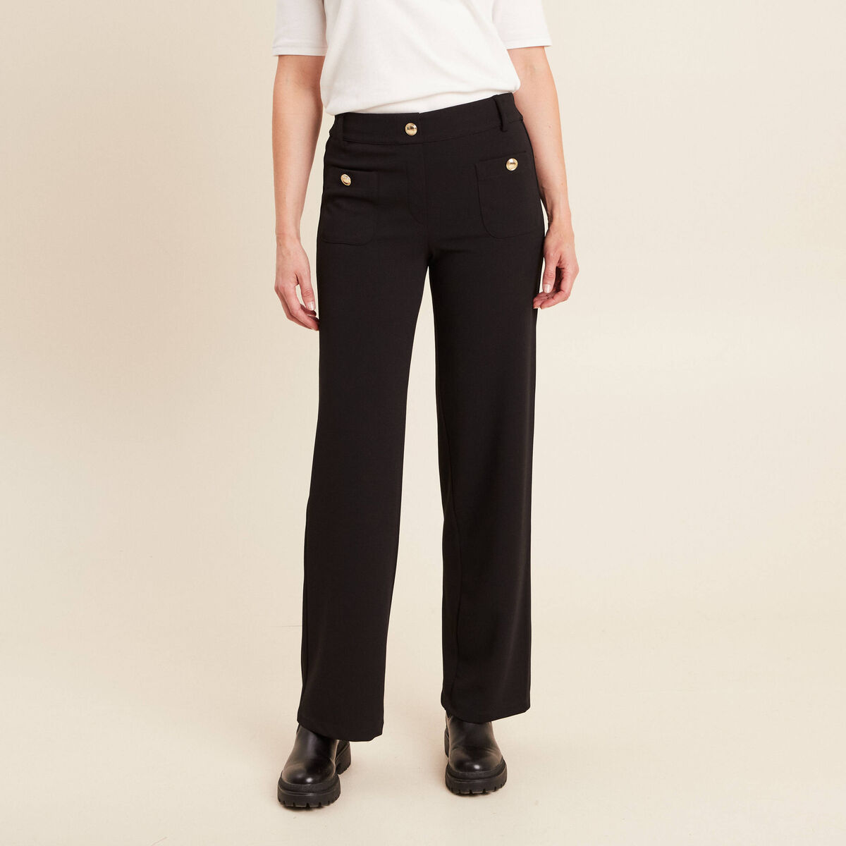 Pantalon coupe droite taille haute noir femme