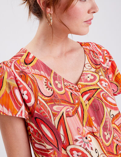 Blouse manches courtes orange femme