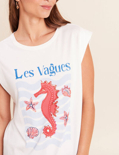 T-shirt sans manches ecru femme