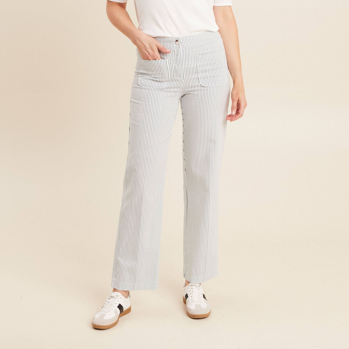 Pantalon droit taille haute blanc femme