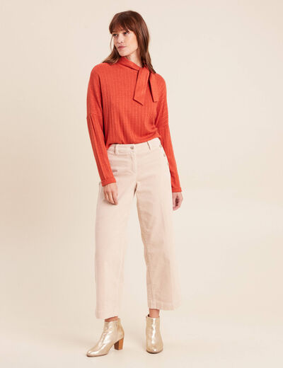 T-shirt col nou&eacute; manches longues rouge fonc&eacute; femme