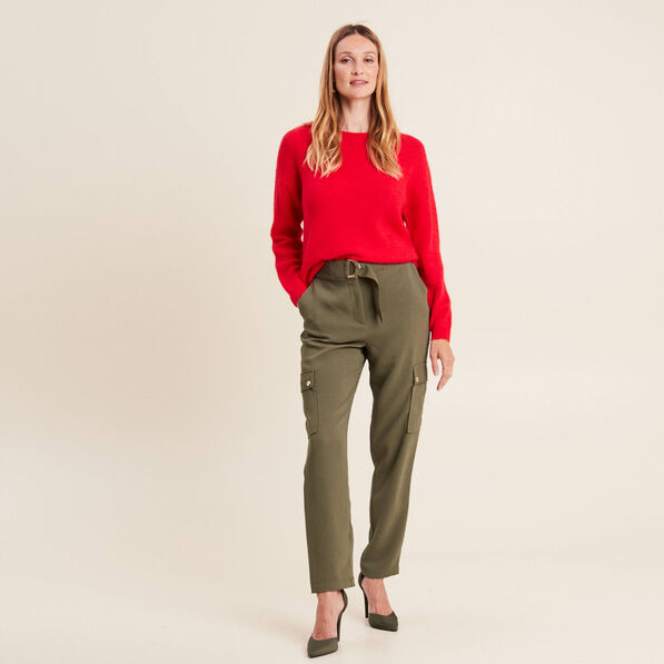 Pantalon chino poches rabats vert kaki femme