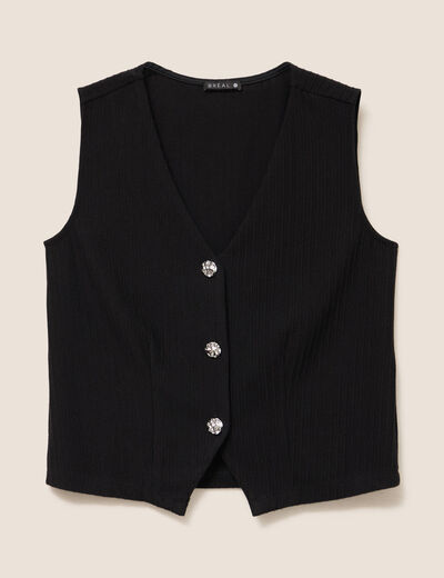 Gilet droit court sans manches col v noir femme