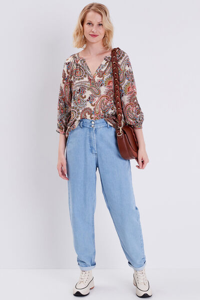 Blouse manches 3/4 beige femme