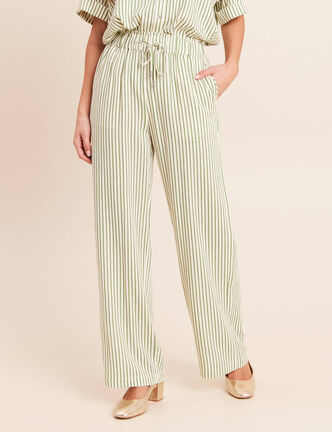 Pantalon large taille haute blanc femme