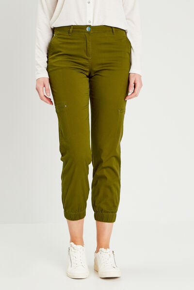 Pantalon resserré en bas vert olive femme