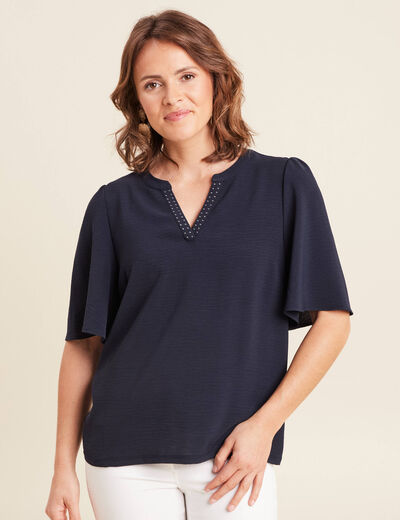 T-shirt manches courtes bleu foncé femme