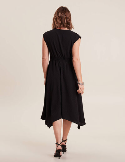 Robe évasée taille smockée noir femme