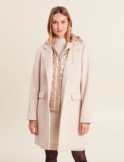 Manteau droit à capuche creme femme