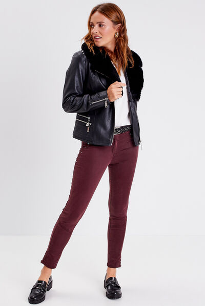 Pantalon slim taille basculée rouge foncé femme