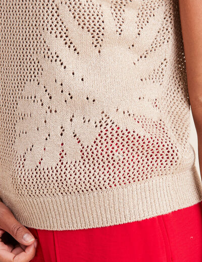 Pull manches courtes ajouré couleur or femme