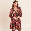 Robe courte &eacute;vas&eacute;e col v manches longues marron femme