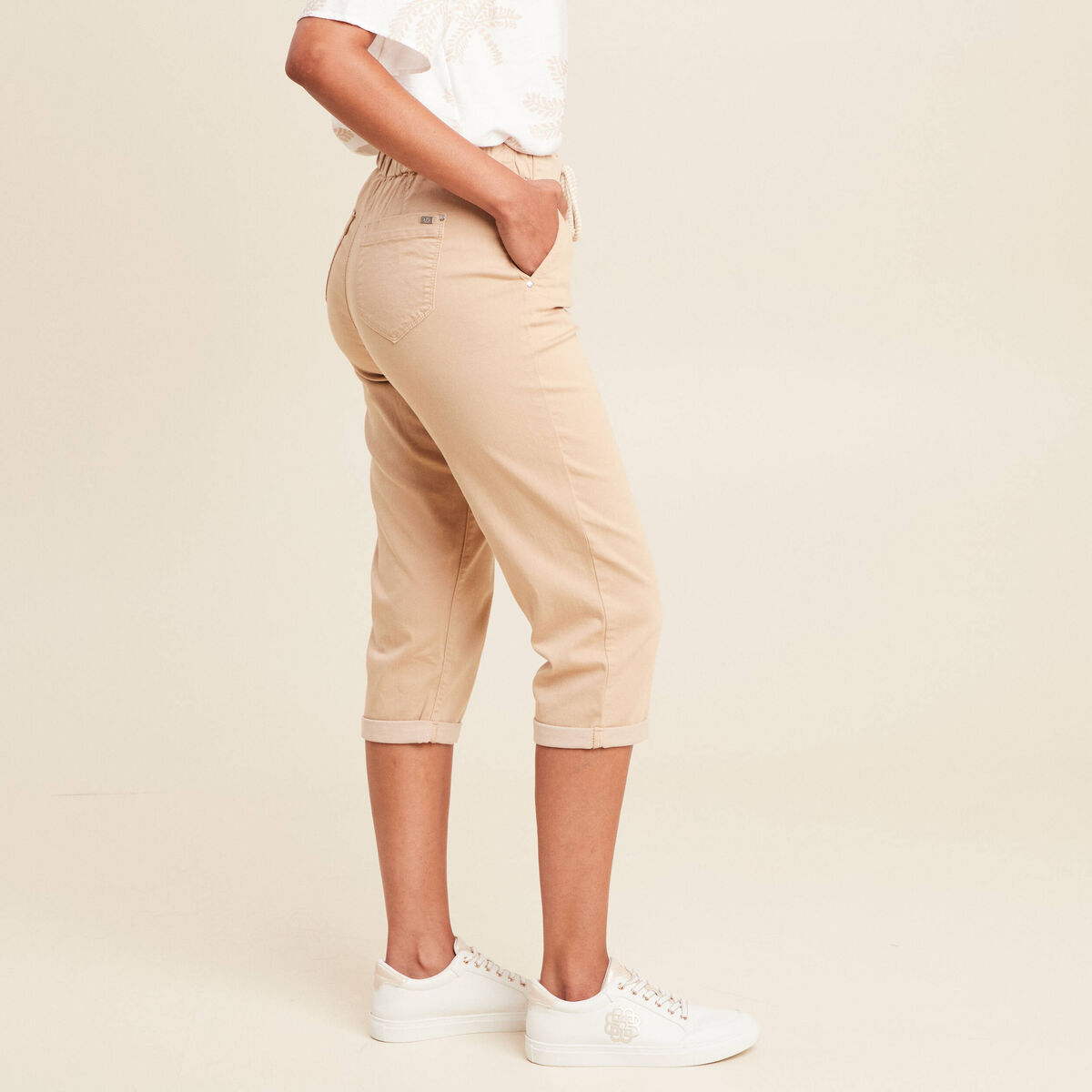 Pantacourt large taille haute sable femme