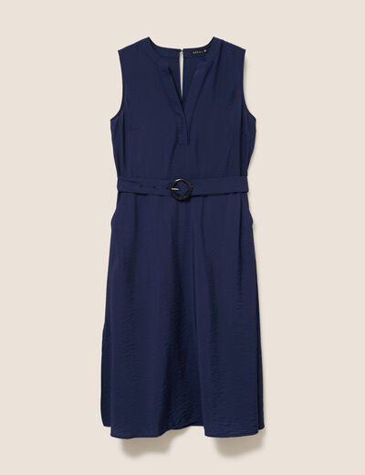 Robe &eacute;vas&eacute;e 3/4 sans manches ceinture bleu marine femme