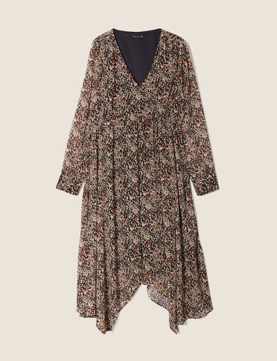 Robe longue évasée noir femme