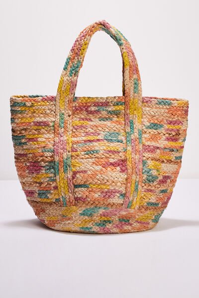 Sac cabas en paille multicolore femme