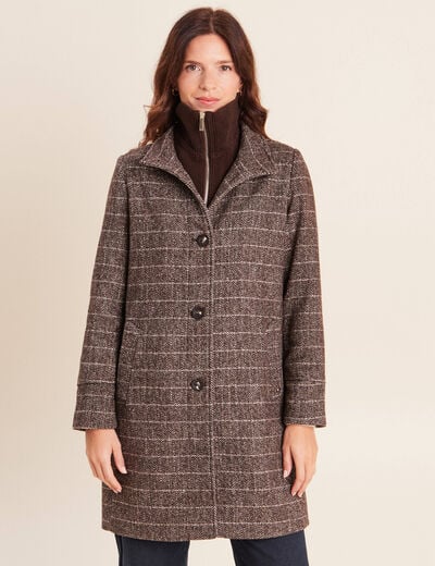 Manteau col montant doubl&eacute; marron femme