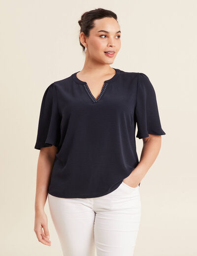 T-shirt manches courtes bleu foncé femme