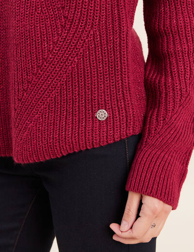 Pull manches longues rouge fonc&eacute; femme