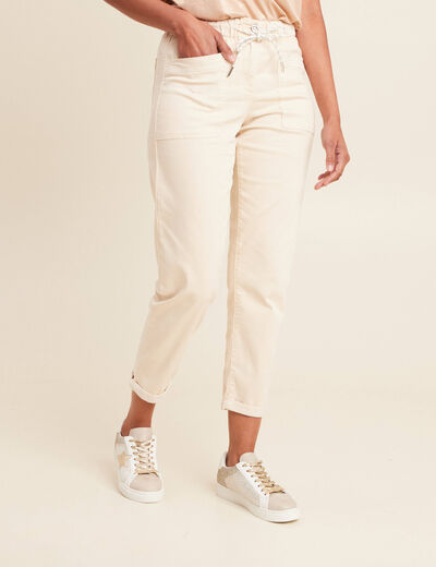 Pantalon coupe mom 7/8&egrave;me ivoire femme
