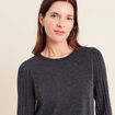Pull cintr&eacute; col rond manches longues bleu fonc&eacute; femme