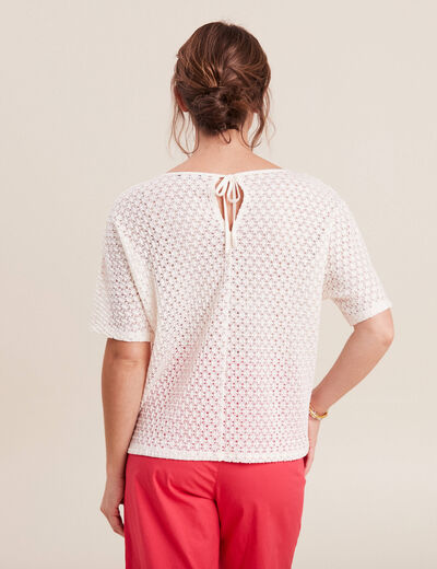 Blouse manches courtes crochet ecru femme