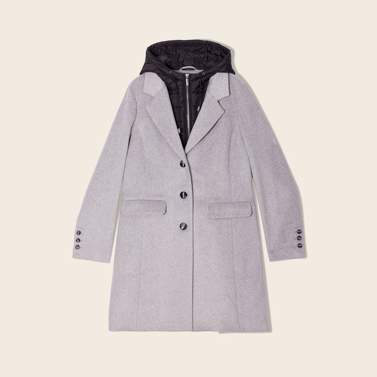 Manteau 2 en 1 droit &agrave; capuche gris clair femme