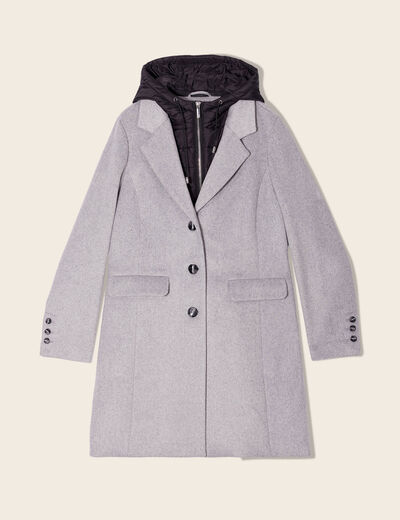 Manteau 2 en 1 droit &agrave; capuche gris clair femme