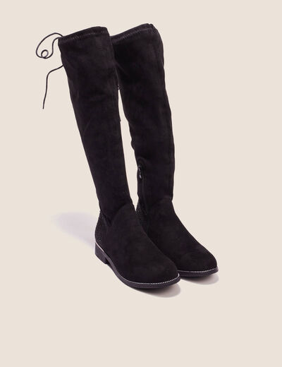 Bottes plates avec strass noir femme
