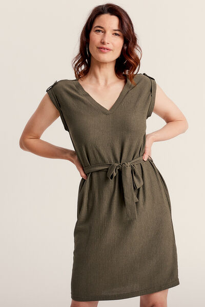 Robe droite ceinturée vert clair femme