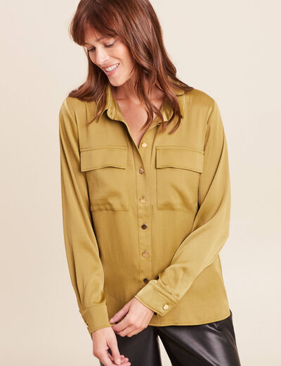 Chemise droite mi-longue fluide vert olive femme