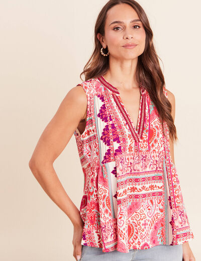 Blouse ample sans manches col v rose femme