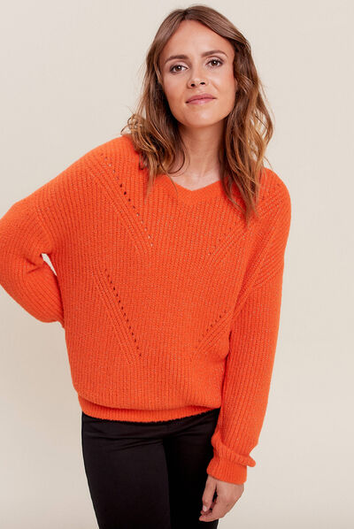 Pull manches longues orange femme