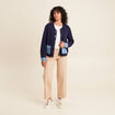 gilet droit court manches longues bleu marine femme