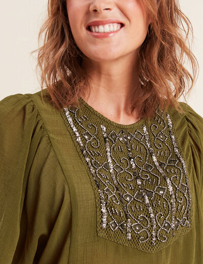 Blouse manches longues vert olive femme