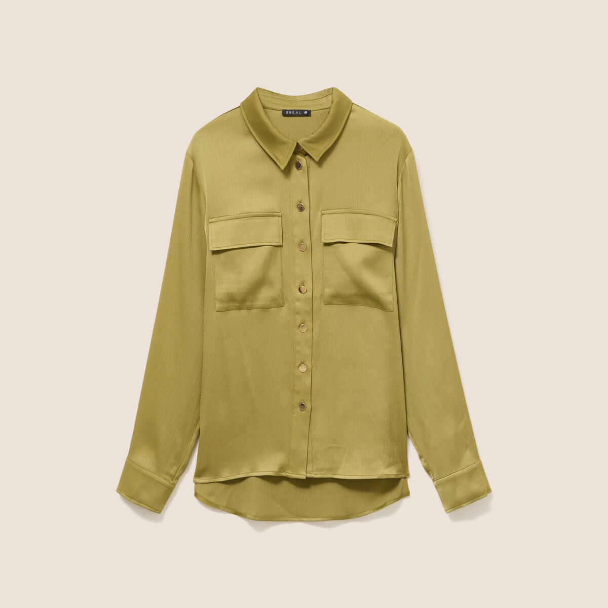 Chemise droite mi-longue fluide vert olive femme