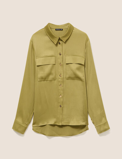 Chemise droite mi-longue fluide vert olive femme