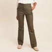 Pantalon bootcut enduit taille haute vert kaki femme