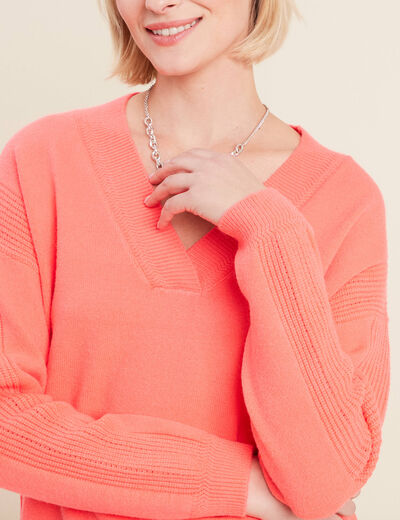 Pull manches longues rose vif femme