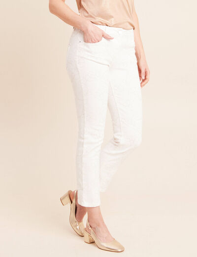 Jean coupe droite 7/8&egrave;me taille bascul&eacute;e blanc femme