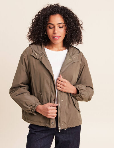 Parka &agrave; capuche doubl&eacute;e manches longues vert kaki femme