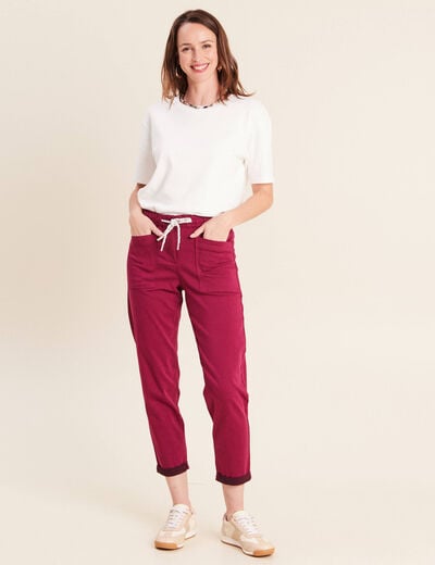 Pantalon coupe mom 7/8&egrave;me rouge fonc&eacute; femme