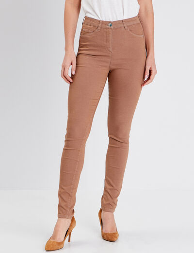 Pantalon léger taille haute long marron femme