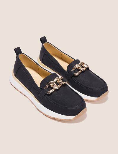Mocassins détail chaîne noir femme