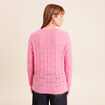 Pull ajour&eacute; col rond manches longues rose fushia femme