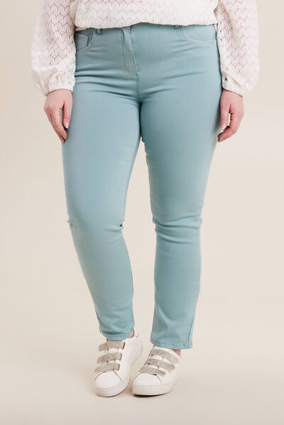 Pantalon ajusté taille haute bleu canard femme
