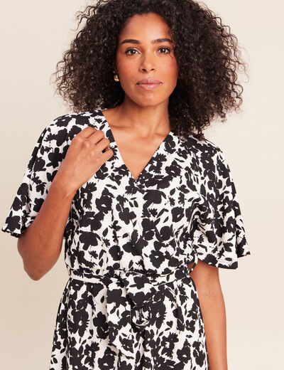 Robe courte &eacute;vas&eacute;e col v pliss&eacute;e noir femme